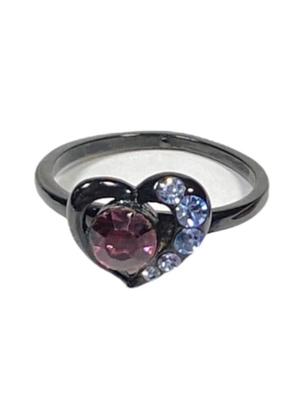 Black Heart Cocktail Ring 6 Purple Rhinestone Blue Crystal Enchanted Whimsygoth